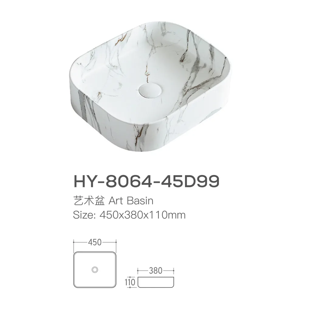 Ceramic Rectangle Vessel Sink, Marble Modern Lavabos, Bathroom Above Counter Hand Wash Basin