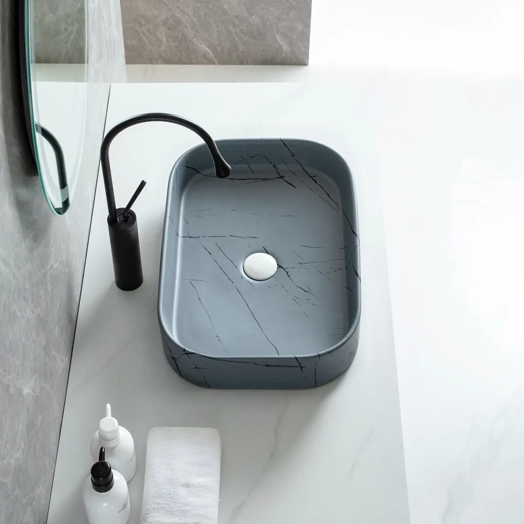 Wholesale Rectangular Basin, Grey Marble Ceramic Art Sink (bassin rectangulaire en céramique)