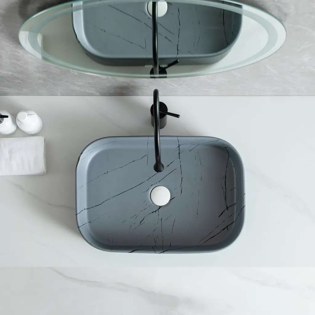 Wholesale Rectangular Basin, Grey Marble Ceramic Art Sink (bassin rectangulaire en céramique)