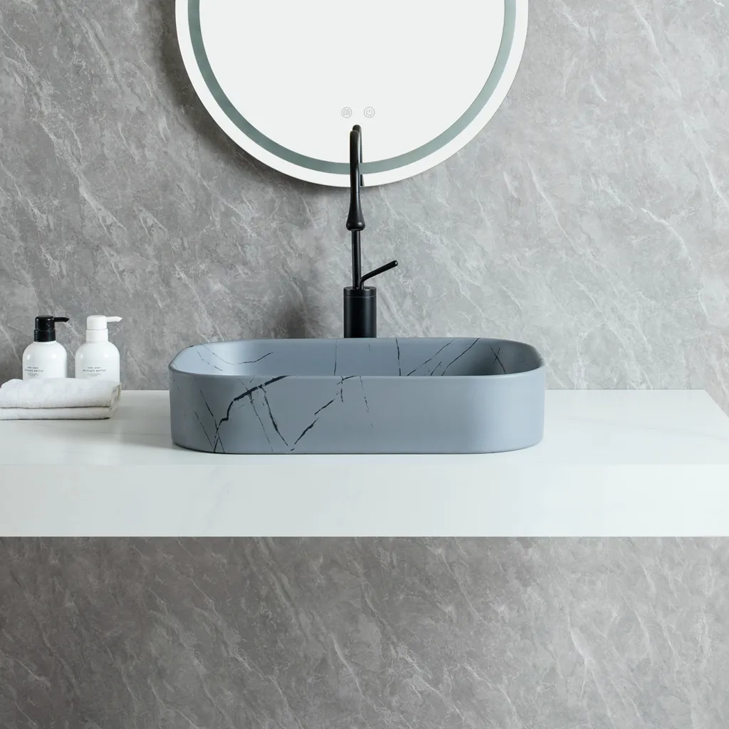 Wholesale Rectangular Basin, Grey Marble Ceramic Art Sink (bassin rectangulaire en céramique)