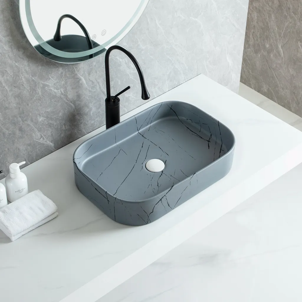 Wholesale Rectangular Basin, Grey Marble Ceramic Art Sink (bassin rectangulaire en céramique)