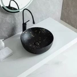 Wholesale Bathroom Round Sink, Black Gold Marble Art Basin