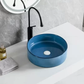 Luxury Blue Bathroom Sinks Wholesale With Black Gold Line