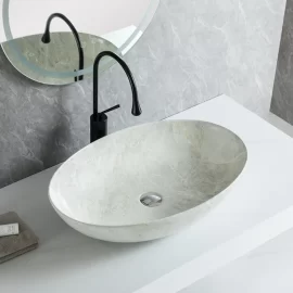 Marble Look Vessel Basin Wholesale, Oval Countertop Sink Bulk
