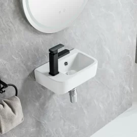 Venta al por mayor de lavabos de pared para hoteles HY-3096R, lavabos de cerámica OEM