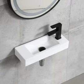 HY-3107: Lavabo pequeño de cerámica a medida para colgar en la pared, con cubetas que ahorran espacio