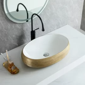 Wholesale Gold Bathroom Sink, Custom Oval Ceramic Vessel Basin